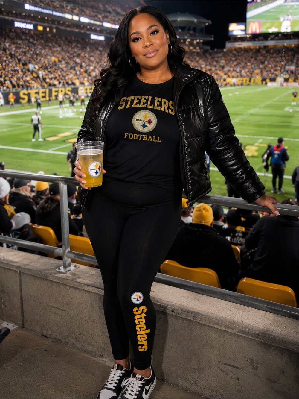 Fanatics Black Leggings with Yellow Steelers Script